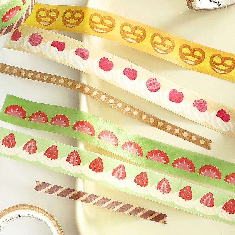 Retro Food and Desserts Japanese Stationery Tapes 3Rolls Creative DIY Scrapbooking Stickers Handbook Decorative Journal Supplies Qme
