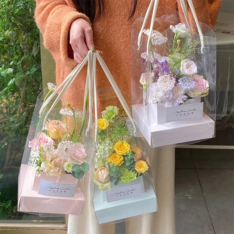 Rose Flower Hand Packaging Box Waterproof Transparent Art Arrangement Qme