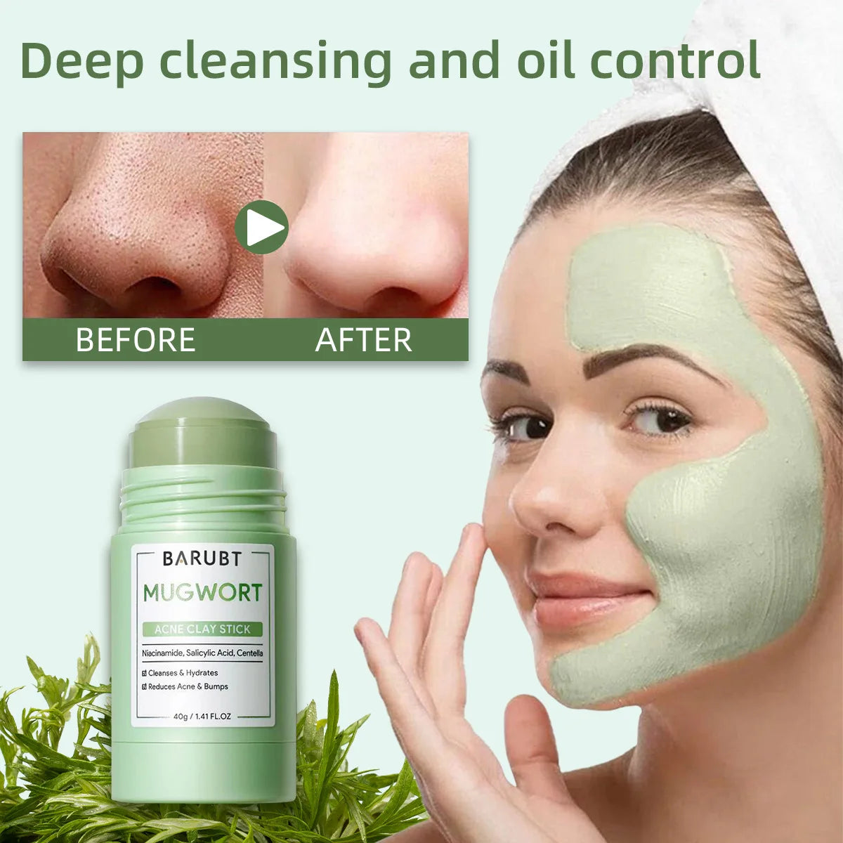 Mugwort Acne Clay Stick Niacinamide Salicylic Acid Face Mask Deep Qme