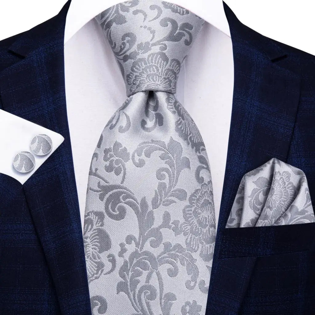 Champagne Floral Paisley Elegant Tie Men Groom Wedding Yellow Gray