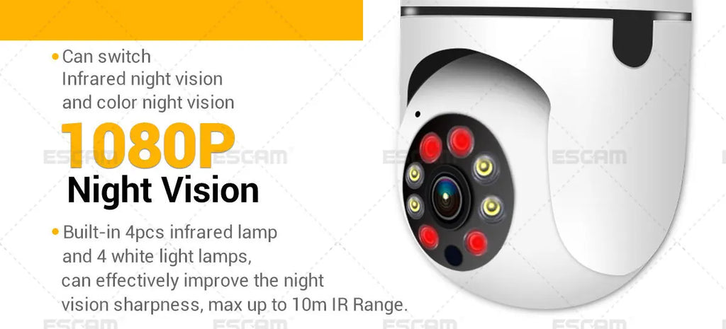 ESCAM PT208 Wireless 1080P Mobile Tracking WIFI Connection ONVIF Two-way Voice Intelligent Dual-light Source Night Vision Camera Qme