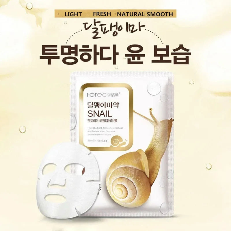 10pcs Snail Moisturizing Face Mask Replenishment Oil Control Tender Face Sheet Masks Facial Mask Skin Care Korean Cosmetics Qme
