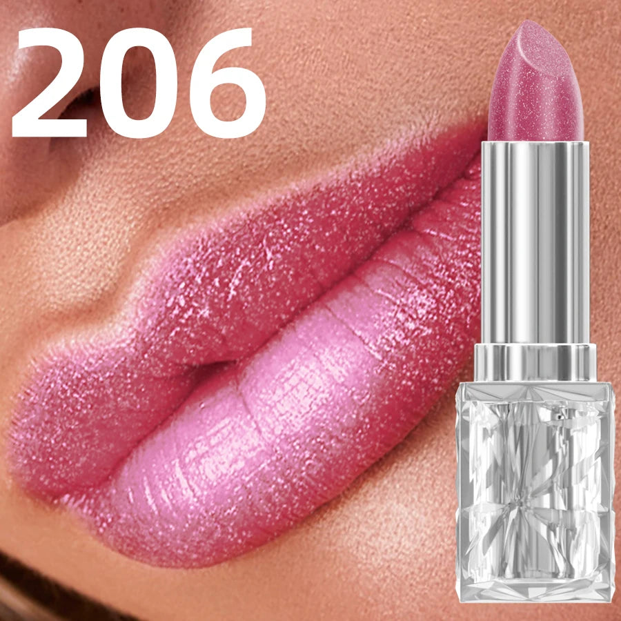 7 Colors Sparkling Metallic Finish Lipstick Hydrating Red Pink Qme 206