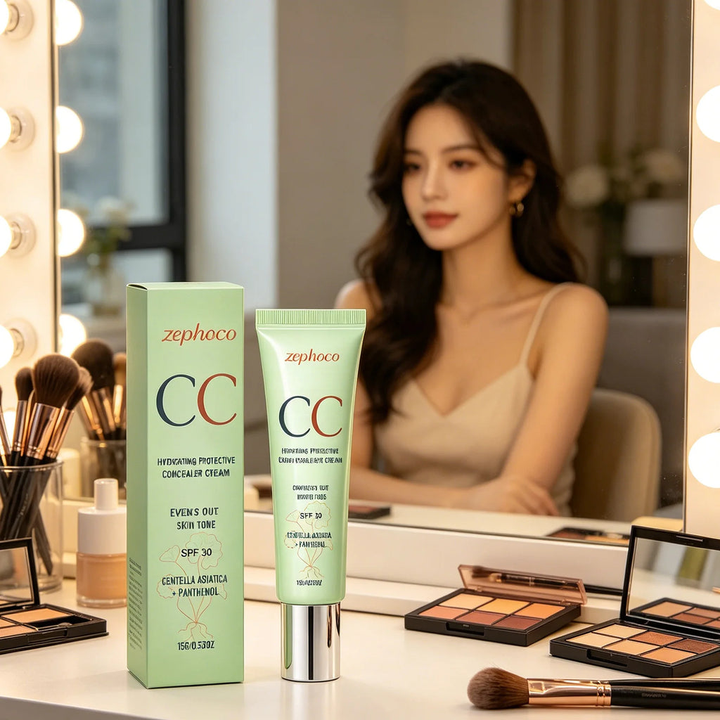 Zephoco Color Correcting Cream SPF 30 Anti UV Sun Protection Redness Blemish Cover Waterproof Centella CC Cream Foundation 15g Qme