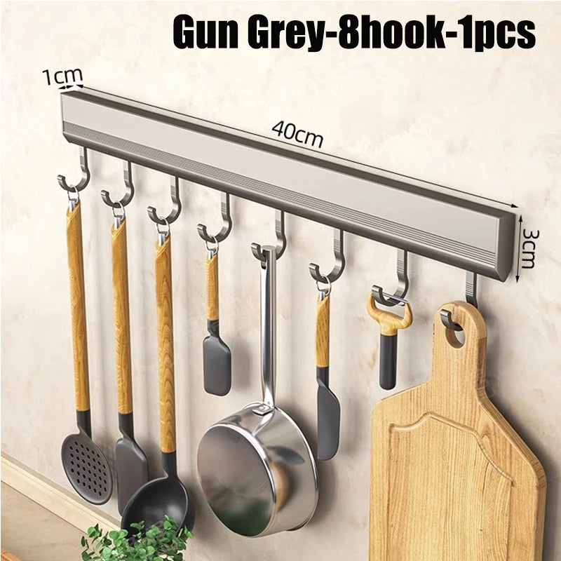 Kitchen Storage Rack Aluminum Alloy Hook Rack Wall Mounted Kitchen Utensil Storage Rack Bathroom Robe Towel Hanger Qme 8 hooks