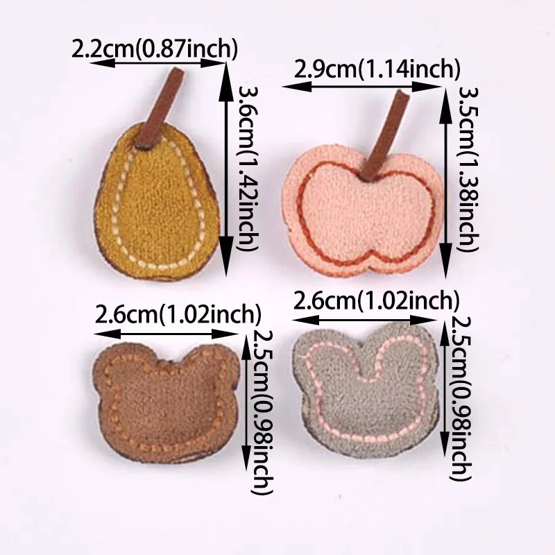 4pcs 22-36mm Cute Felt Fruit Animal Appliques, Hand Sewn Pear,Apple,Bear Patch DIY Hair Accessories Crafts No Glue cp3858 Qme