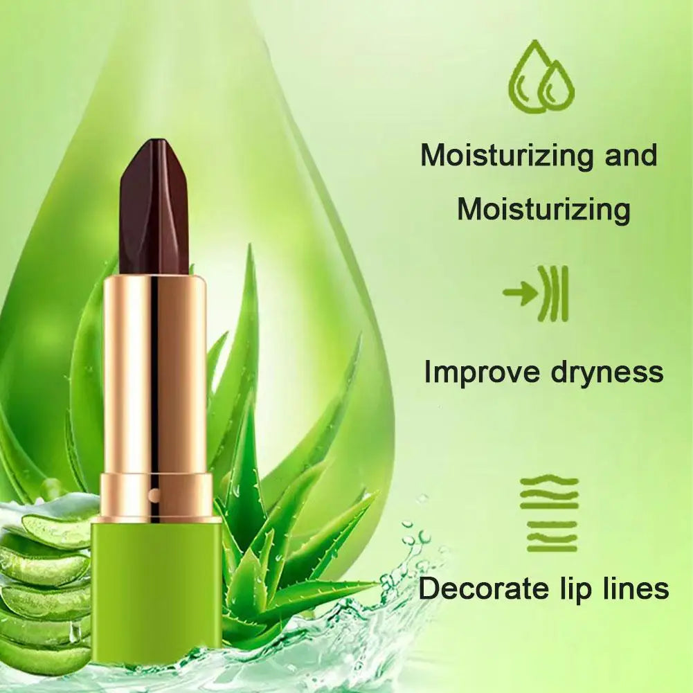 2PCS Aloe Vera Tricolor Color Changing Tint Lipstick Lasting Moisturizing Discolored Lip Gloss Aloe Vera Lip Balm Non-Stick Cup Qme