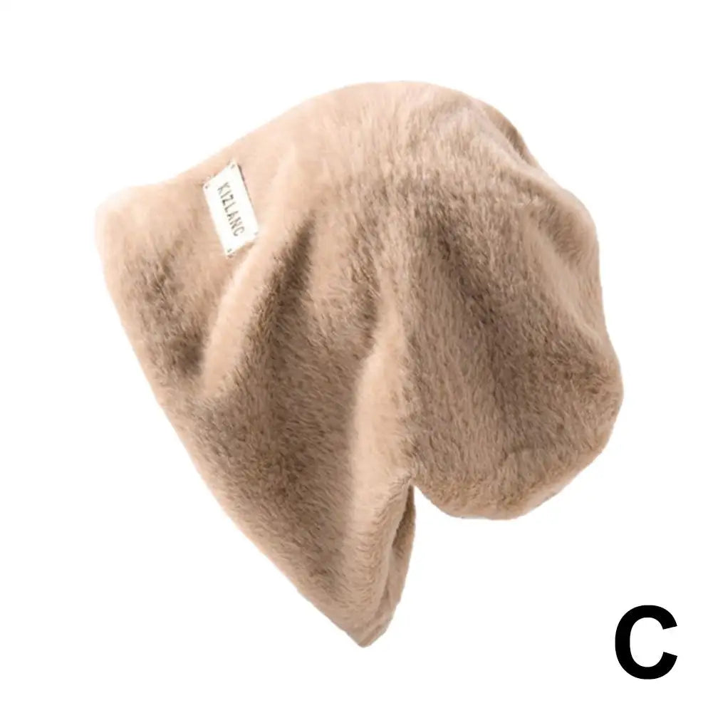 NEW Women Plush Beanies Hats Winter Warm Solid Baggy Fleece Wool Skullies Hat Outdoor Coldproof Thicken Caps Female Gorros Qme khaki One size