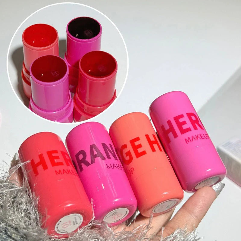 Strawberry Jelly Blush Stick Brighten Cheek Rouge Dual Use of Lips and Cheeks Blusher Waterproof Lasting Red Tint Cheek Color Qme