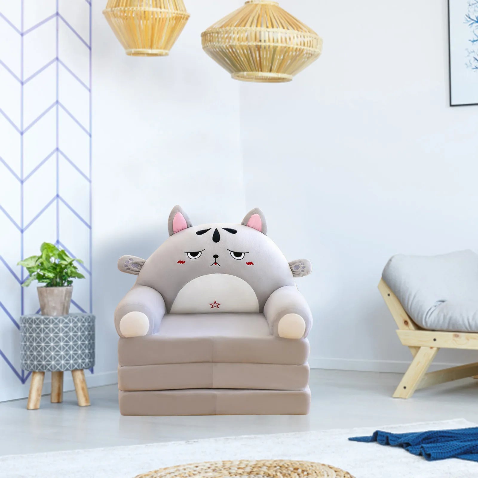 Children Sofa Cute Cartoon Massage Seat Cover Cartoon Lazy Sofa Flip Open Sofa Case Without Inner PP Cotton (Only Sofa Covers) Qme