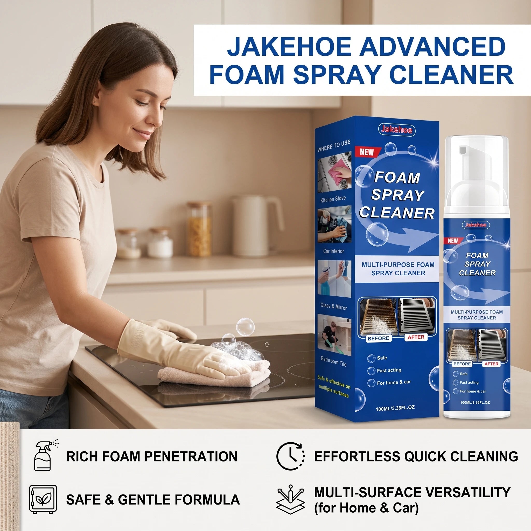 Multi-purpose Foam Cleaning Spray Remove Oil Stains Restore Surface Gloss Descaling Fast Acting No-Rinse Kitchen Foaming Cleaner Qme