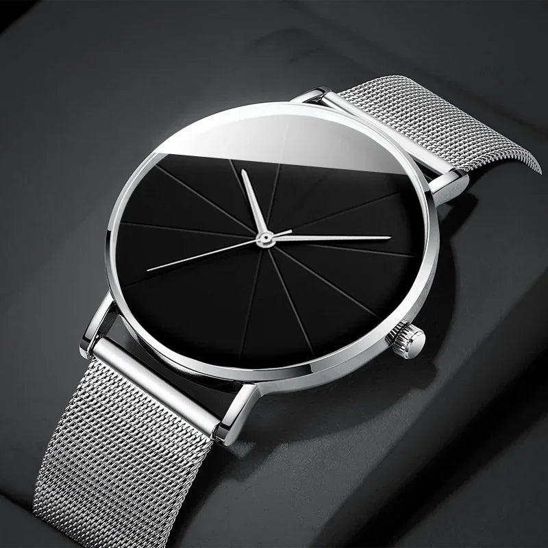 Minimalist Men's Fashion Watches Simple Men Business Ultra Thin Stainless Steel Mesh Belt Quartz Watch relogio masculino Qme
