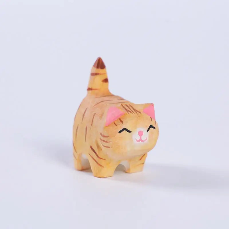 Cute Cat Figurine Decorative Wooden Ornament Miniature Kitten Home Bedroom Office Desk Decoration Gift Statue Qme A5