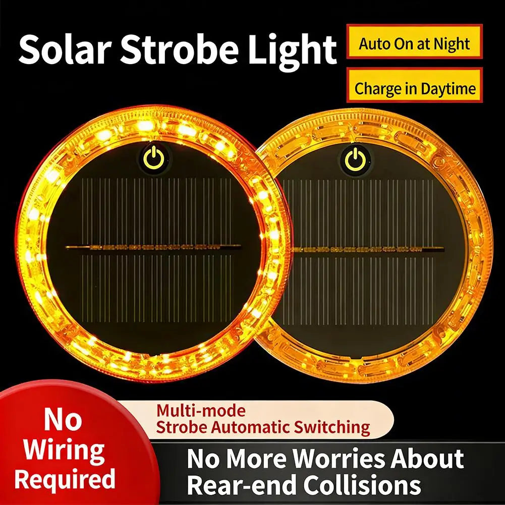 Solar Flash Warning Light Tail Flashing Touch Auto Charging Car Night Qme