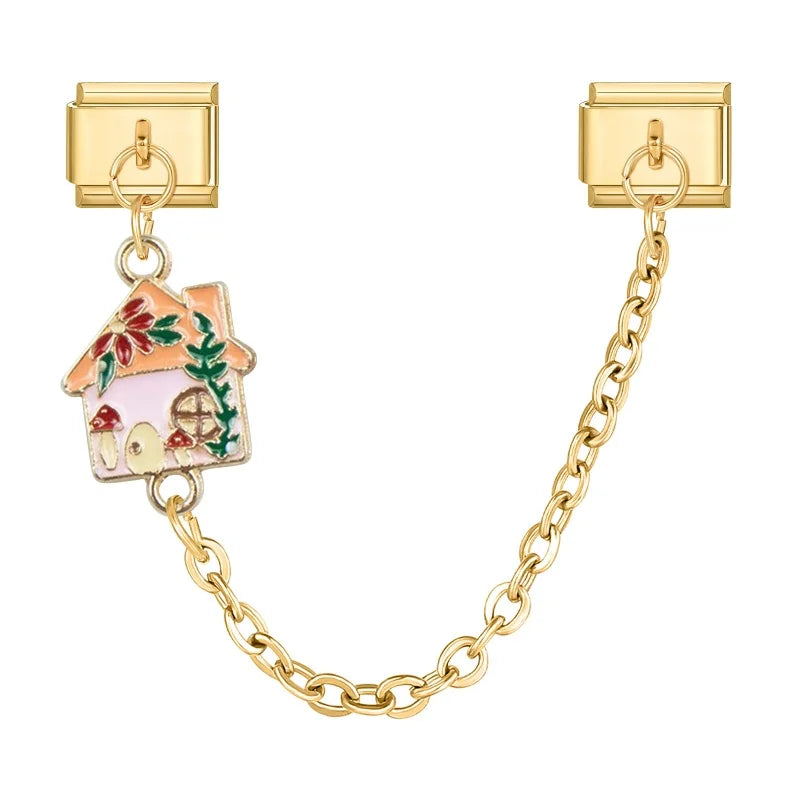 2025 New Heart Flowers Home Golden Women Fashion Chain Italian Charm Link Fit 9mm Bracelet Stainless Steel Making DIY Jewelry Qme Style 6