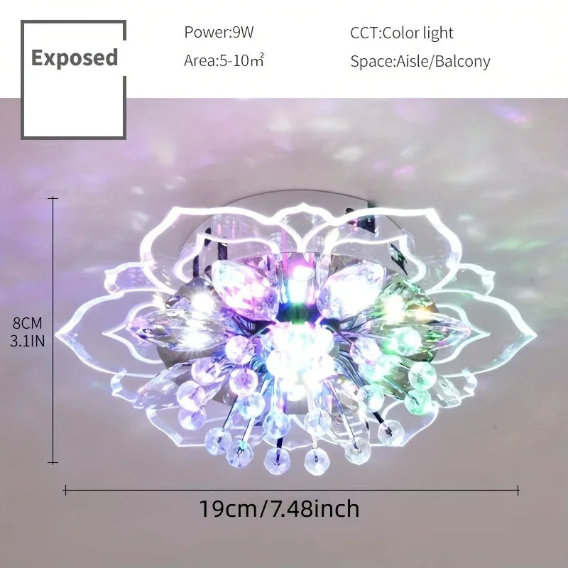 20cm LED Crystal Ceiling Light Modern Flower Shape Ceiling Lamp Hallway Living Room Lamp Bedroom Kitchen Corridors Aisle Light Qme Surface Color