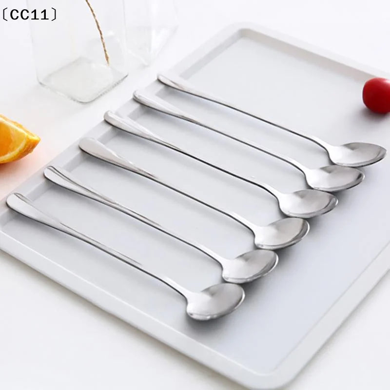 Stainless Steel Spoon Long Handle Coffee Ice Cream Stirring Meal Qme