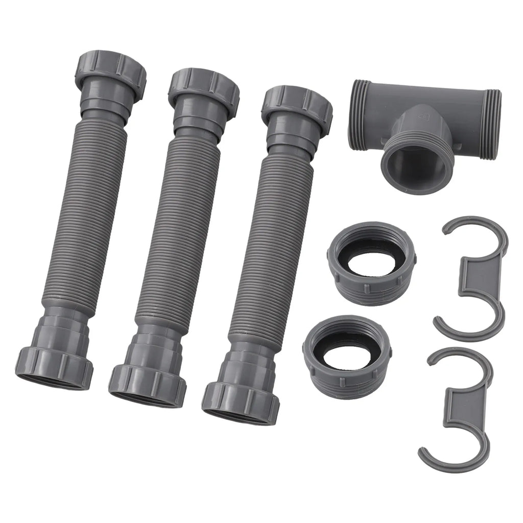 Adjustable Kitchen Sink Drain Set Double Sink Drain Kit P Trap Sink Drain Deodorant Strainer Hose Kitchen Accessories Qme Default Title