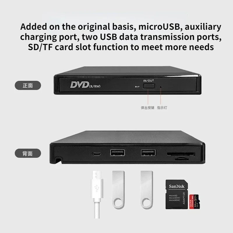 Slim USB 3.0 Dvd Burner, Dvd Portatil, External DVD Writer, Drive Burner, Reader Player, Optical Drives for Laptop PC Qme
