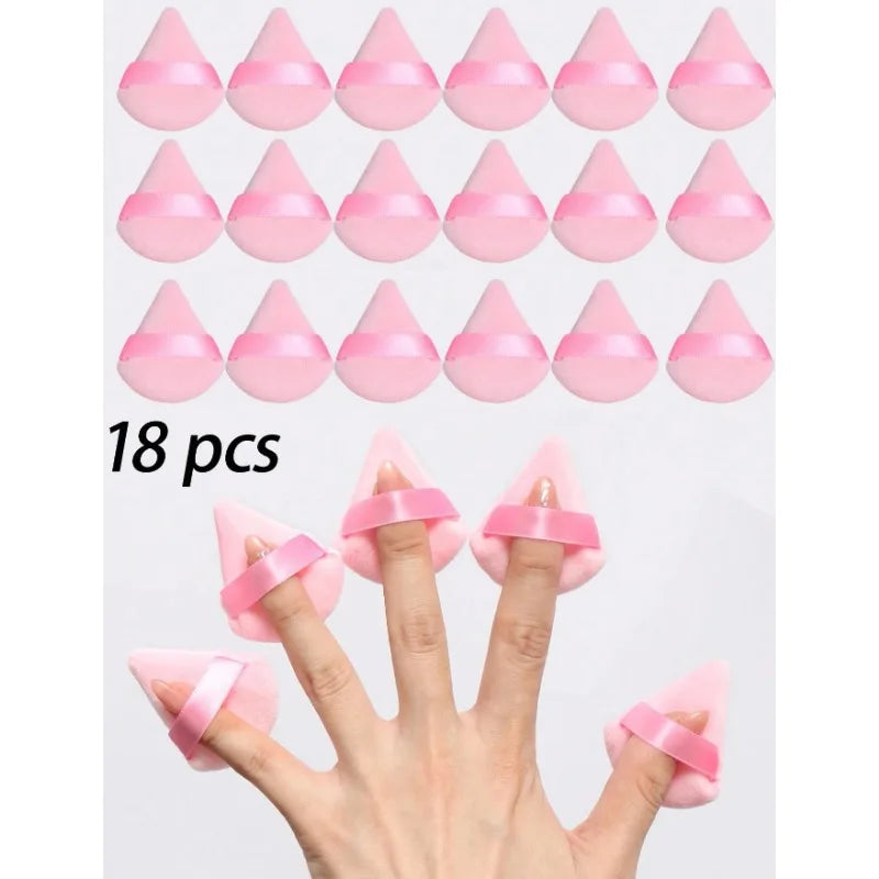 3 Fingertip Mini Puff Makeup Sponges Foundation Powder Puffs Loose Qme pink 18 PCS