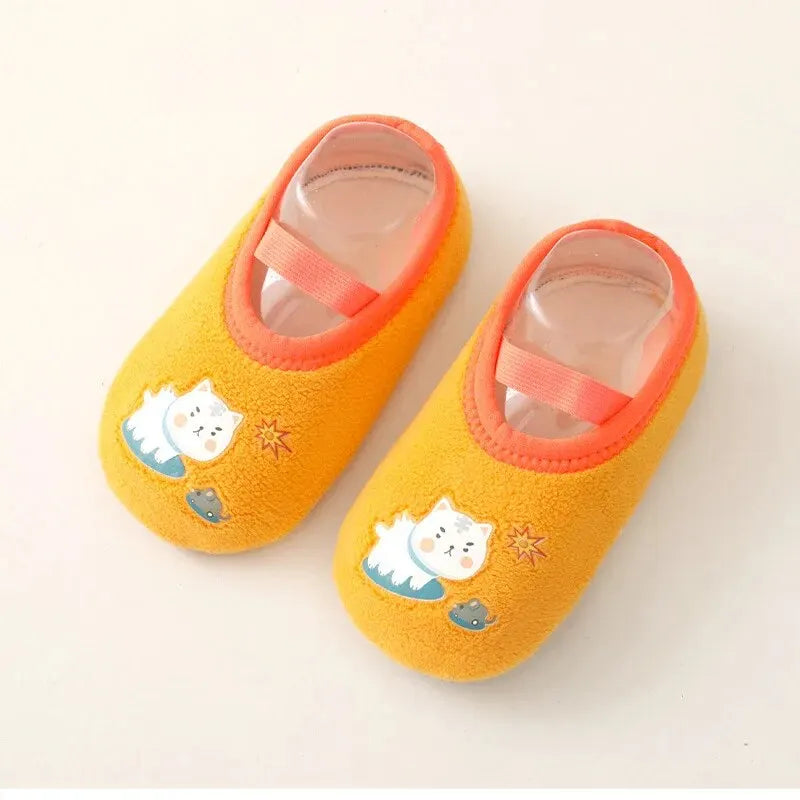 Baby Anti-slip Socks Newborn Warm Crib Floor Shoes with Rubber Sole for Children Boy Toddler Foot Girl Infant Cute Kids Slippers Qme M(2-3Years) orange