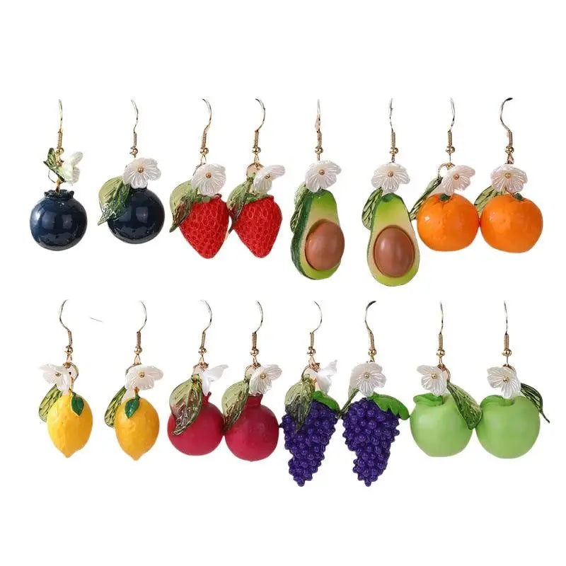 Cute 3D Mixed Fruit Pendant Earrings Vibrant Color Fashion Accessories for Women Vacation Wear Party Gift Qme