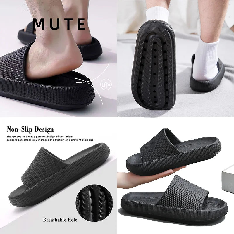 Summer Slippers For Men Women Soft Slippers Indoor Home Slides Cloud Slipper Men Flat Sandals Beach Shoes Man Male Flip Flops Qme