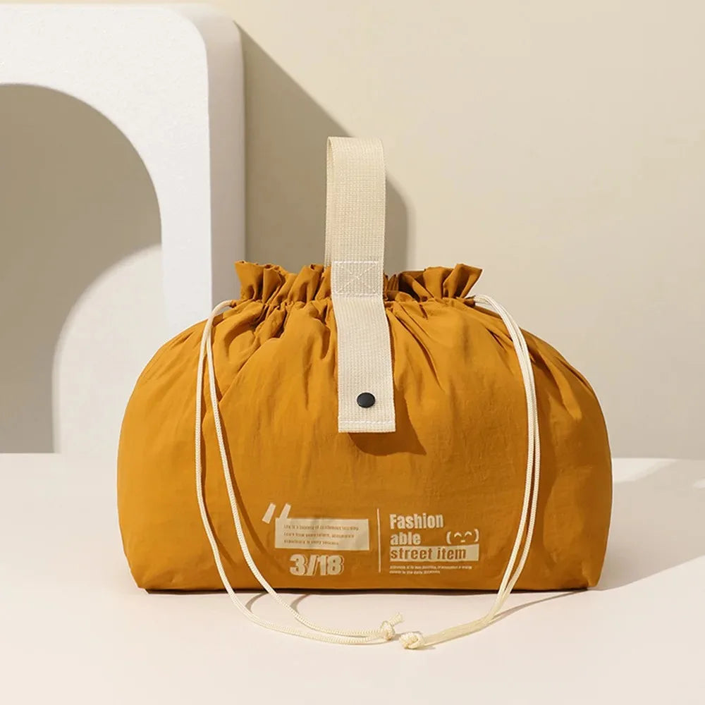 Camping Lunch Bag Large Capacity Drawstring Storage Bag Business Trip Travel Toiletry Bag Cosmetic Bag, Gift for Mother Qme Yellow