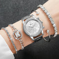 5PCS/Set Luxury Rhinestone Women Watches Ladies Arabic Dial Quartz Wristwatch Bracelet Set Reloj Mujer (Without Box) Qme Silver Without Box