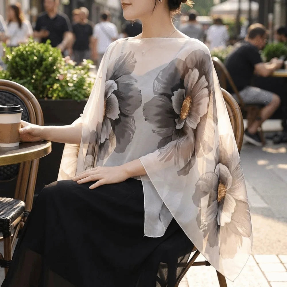 Multifuctional Breathable Shawl Flower Pattern Long Length Sun Protection Shawl Lightweight Breathable Fabric Chiffon Scarf Qme