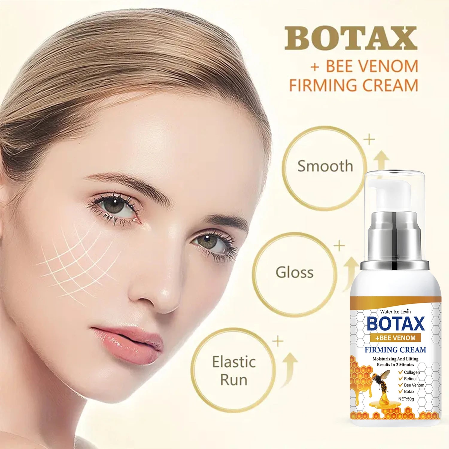 Botax Firming Cream with Bee Venom & Retinol - 2 Minute Lift & Moisturizing, Collagen Enriched for Elastic & Glowing Skin. Qme