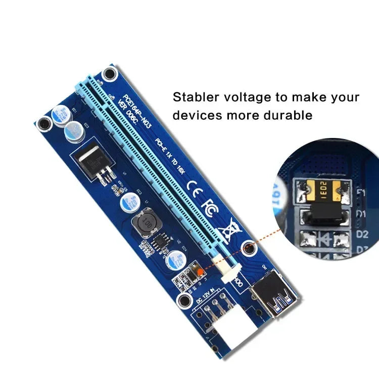 PCI-E 1X To 16X Riser Card, PCI-E SATA To 6Pin Power Cable, USB 3.0 For Bitcoin Mining Miner Qme