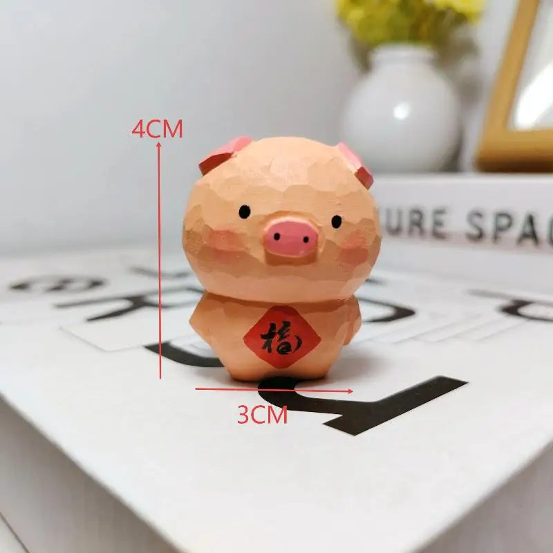 Handmade Wooden Pig Figurine Fu Character Decorative Statue Cute Animal Ornament For Home Office Desk Decoration Birthday Gift Qme A4
