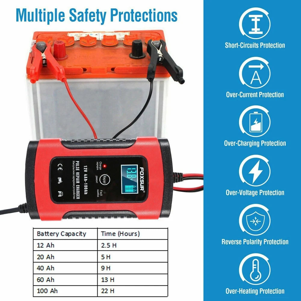 Portable Auto Power Supply with LCD Display Electrical Supply Charger Pulse Repair for Motorcycle SUV for Truck Motorcycle ATV Qme