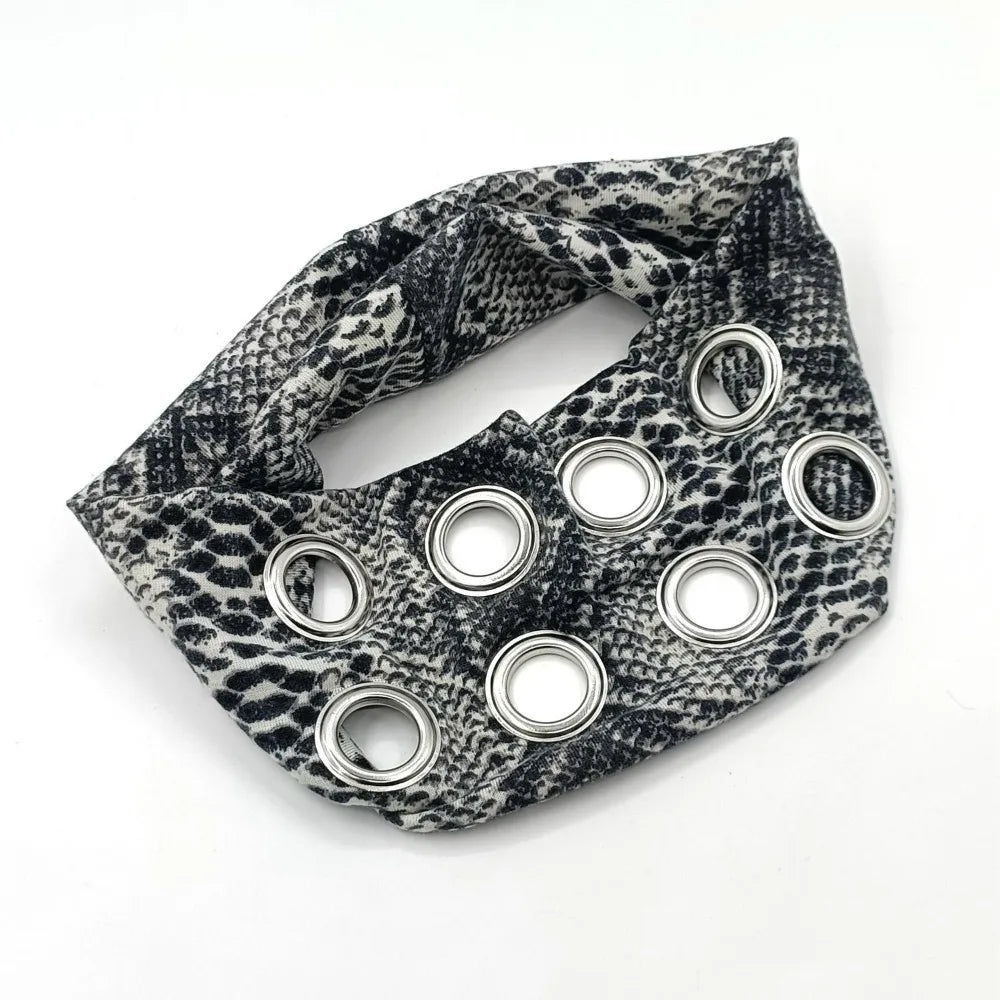 Stretchy Punk Headwrap Eyelets Metal Steampunk Hollowed Out Headband Qme Style 4