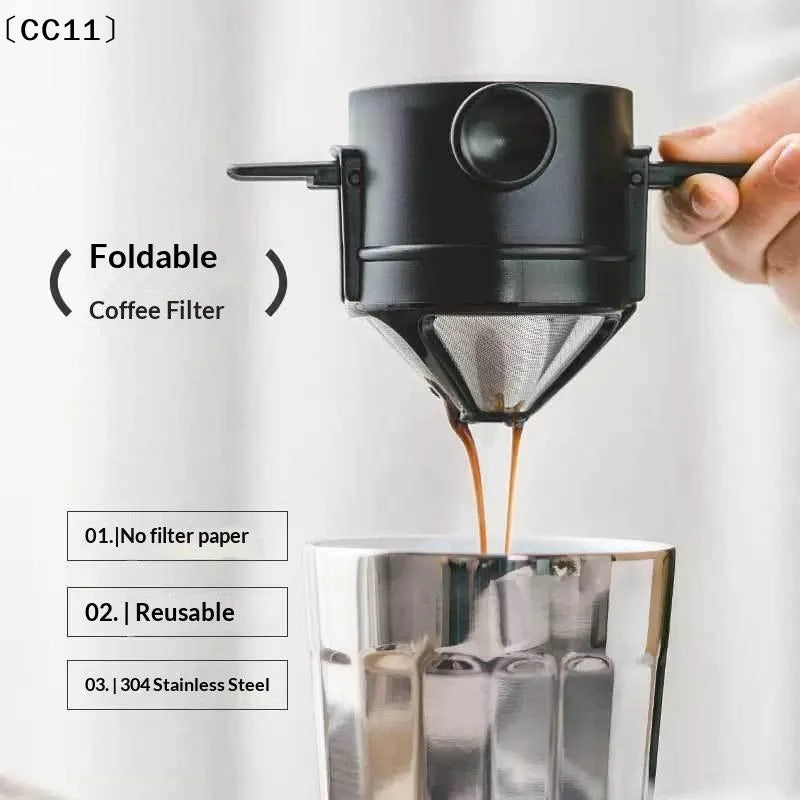 Coffee Filter Cup Foldable Reusable Dripper Dual Layer Mesh Pour Over Qme