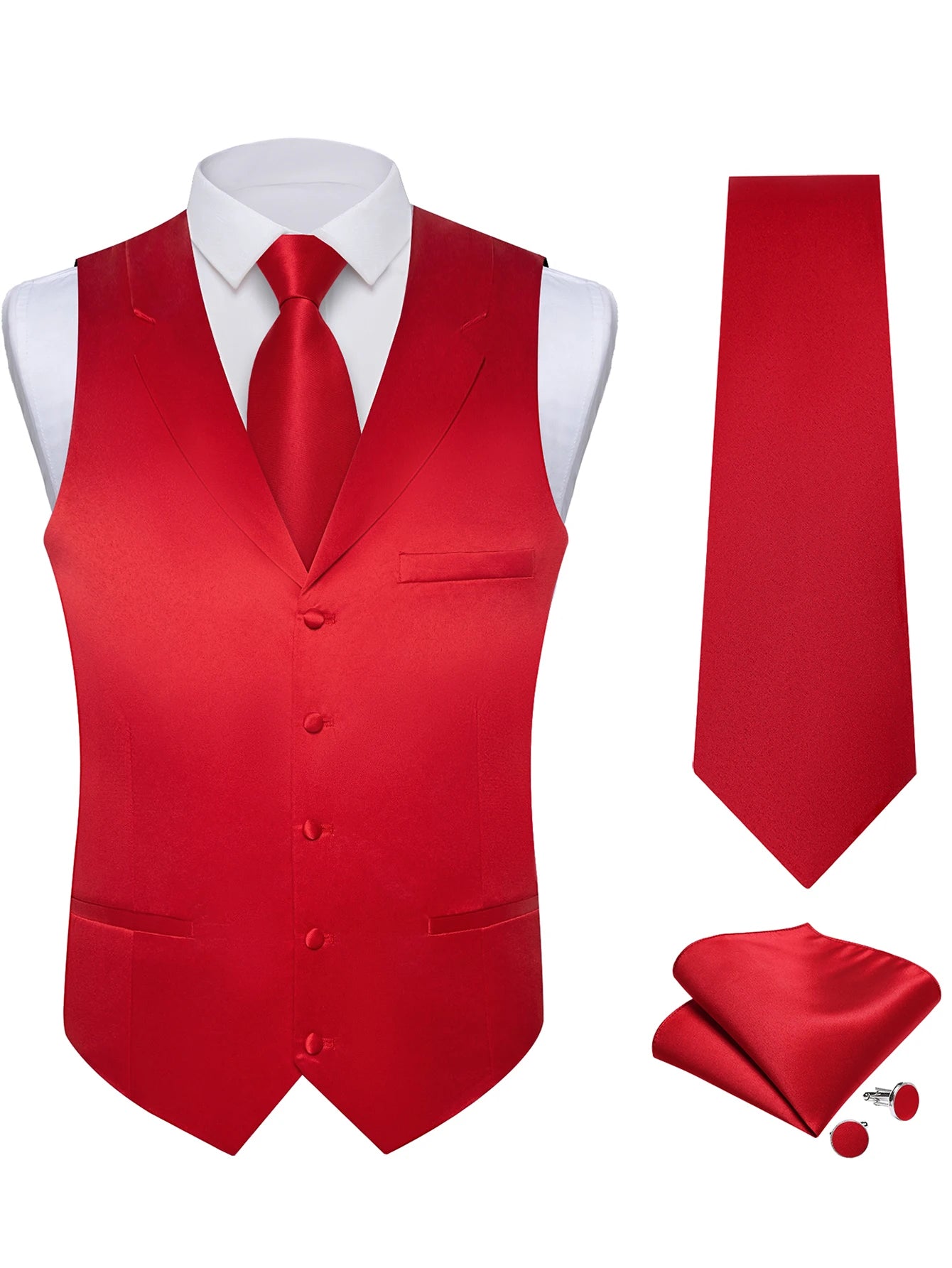 Men's Solid Suit Vest Tie Formal Waistcoat Matching Necktie Satin Qme MJ-0684 L