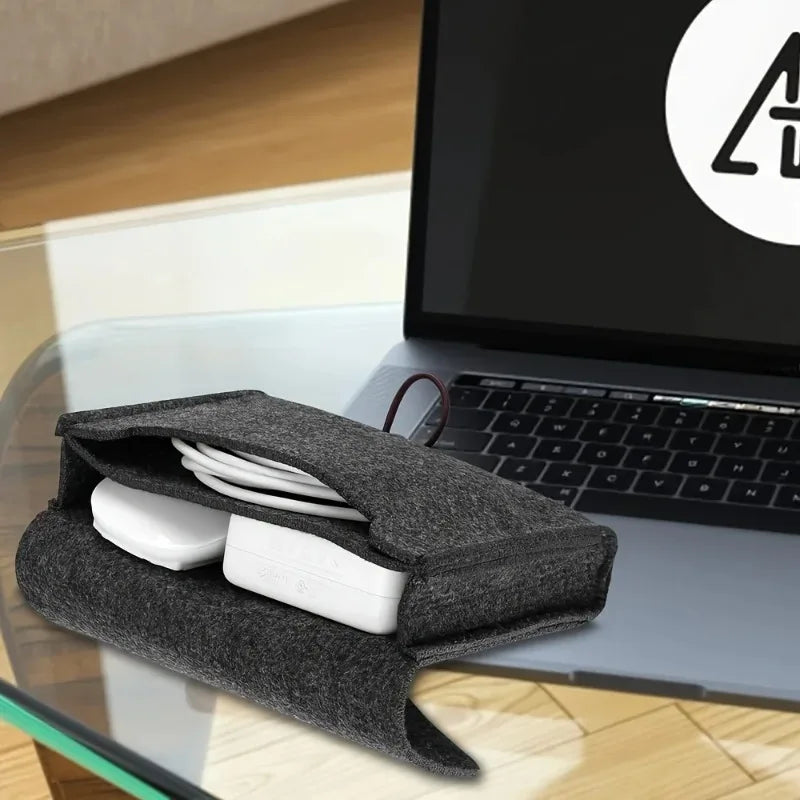 Travel Electronics Organizer Felt Cable Storage Case Power Adapter Qme