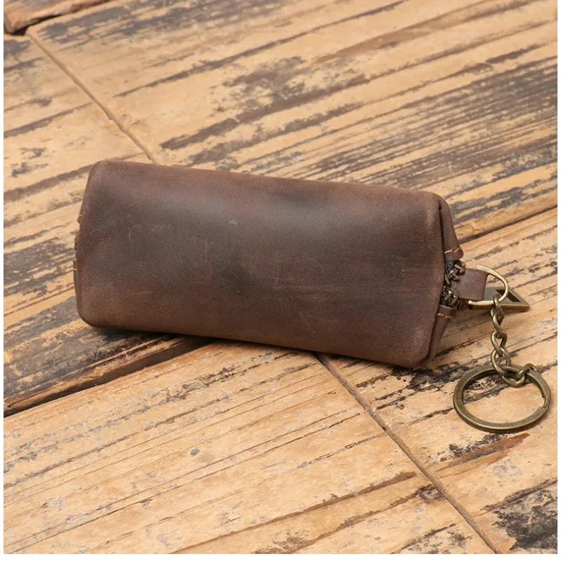 Leather Coin Purse Vintage Zipper Clutch Wallet Retro Credit Card Holder Card Case Key Holder Organizer Pouch Qme