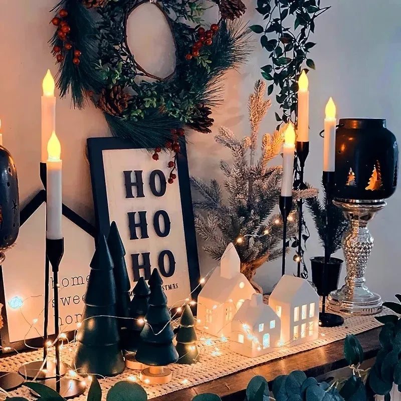 LED Long Candle Flameless Pointed Candle Light Battery Powered Candle Light for Birthday Wedding Dinner Party Decoration Qme