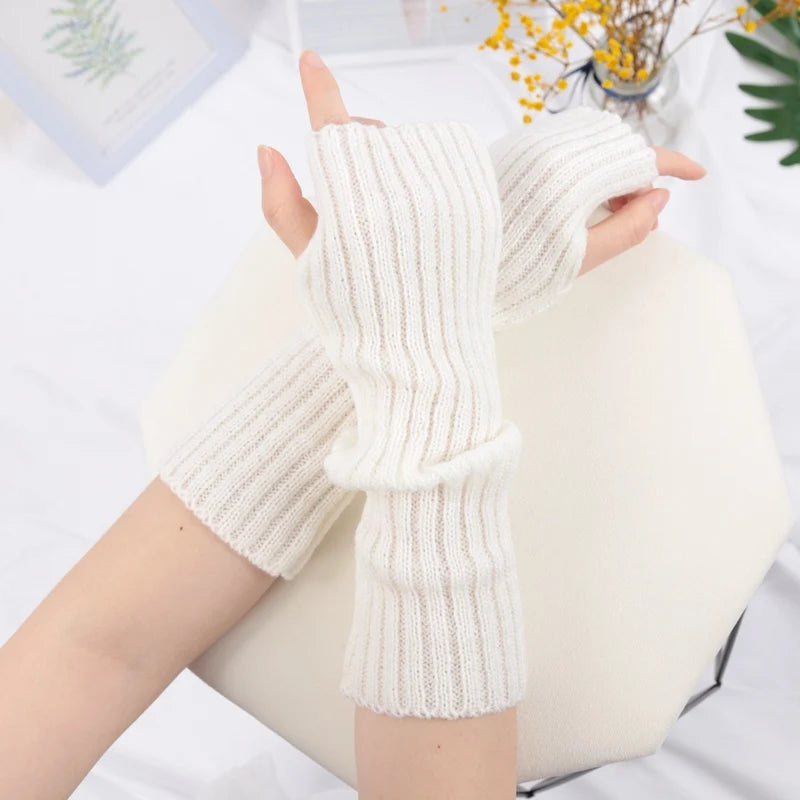 Long Fingerless Gloves Women Lolita Kawaii Cosplay Mitten Winter Qme