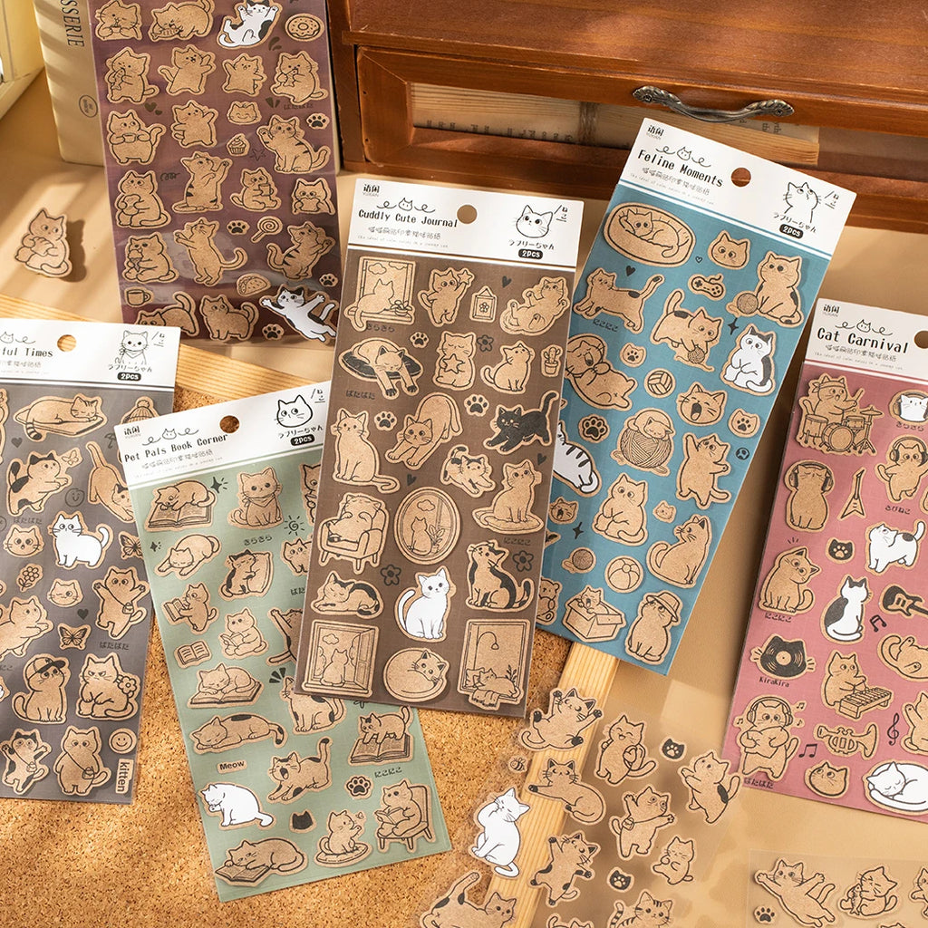 12 Sheets/6 Bag Kawaii Cute Cat Stamp Seal Sticker Pack for DIY Craft Scrapbooking Journal Planner Decoration Supplies Qme