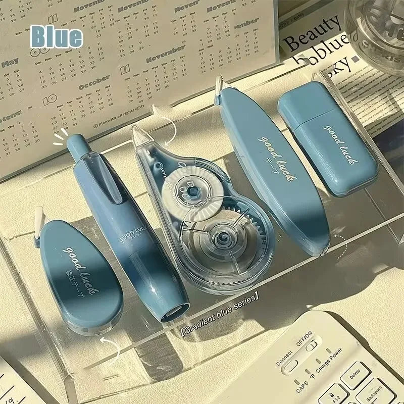 5Pcs Minimalist Correction Tape Set Aesthetic Large Capacity Smooth Portable Correction Belt Student Office School Stationery Su Qme blue