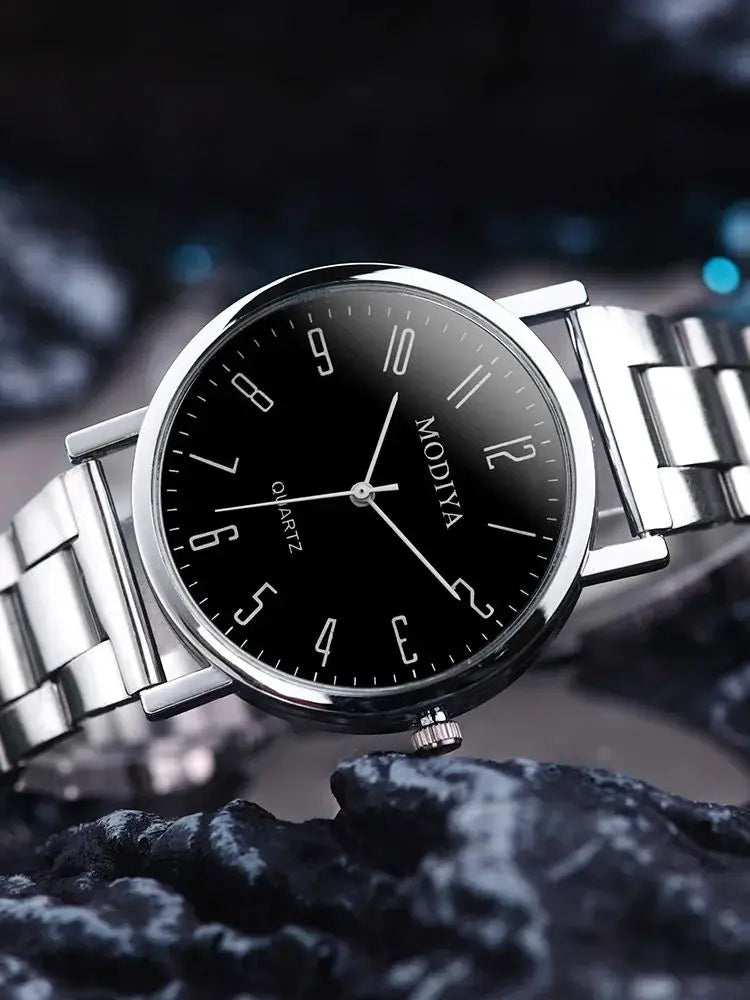 New Men's Fashion Business Steel Strip Watch Trendy High Beauty Quartz Watch Decorative Gift Watch Qme black