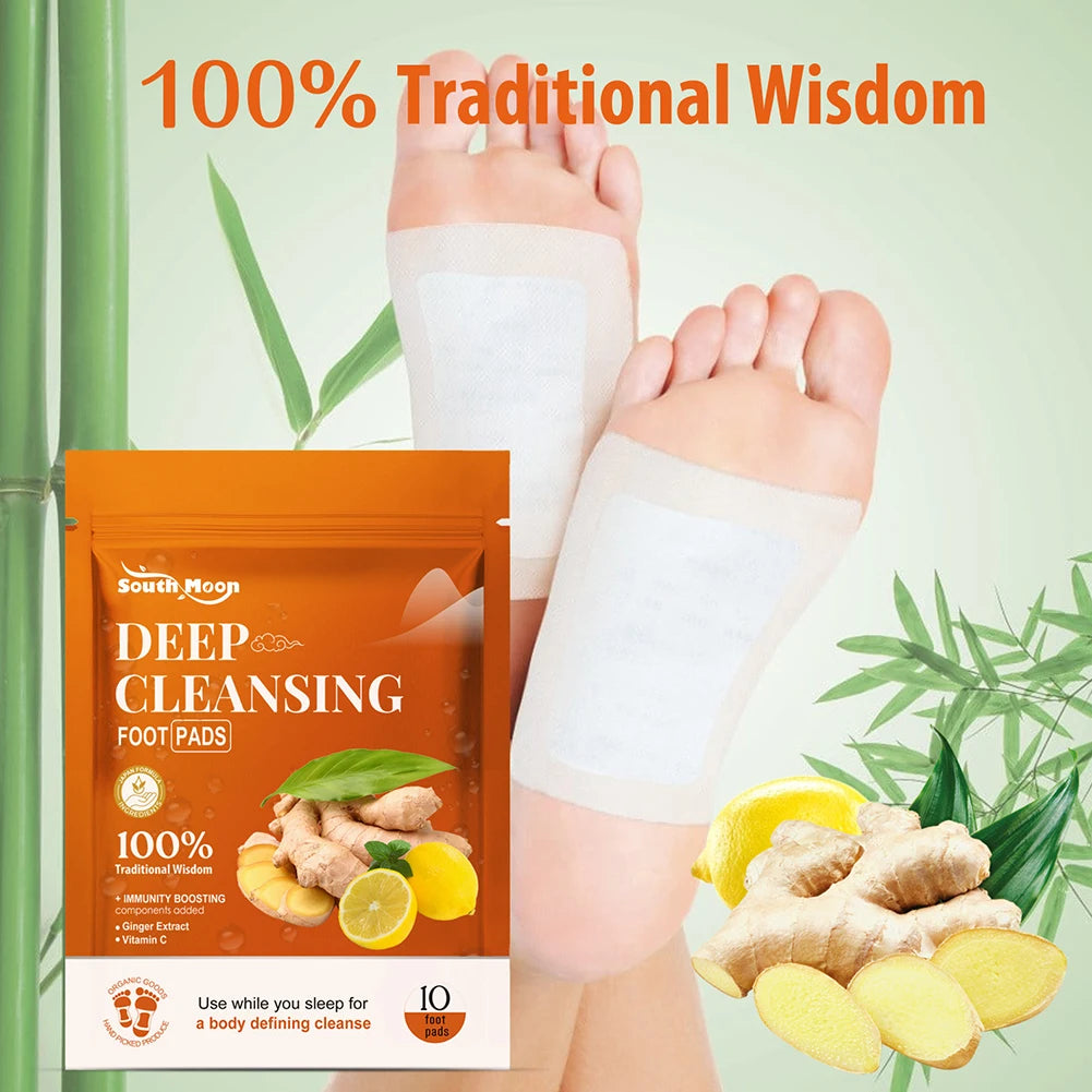 10PCS Ginger Foot Pads Improves Sleep Quality Deep Cleansing Foot Pads Effective Feet Health Patches for Foot and Body Care Qme