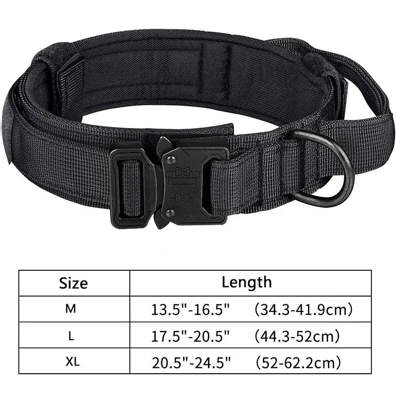 Tactics Dog Collar Control Handle Adjustable Training Nylon Heavy Qme Black Collar M