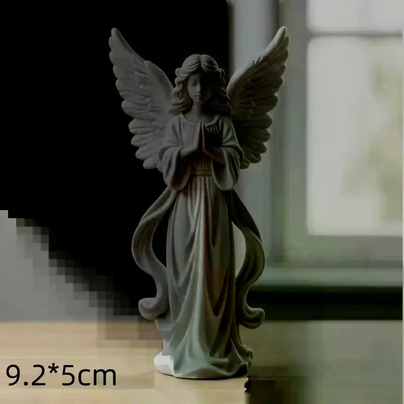 3D Printed Praying Angel Statue Guardian Angel Figurine White Gold Religious Sculpture For Home Altar Decor Qme