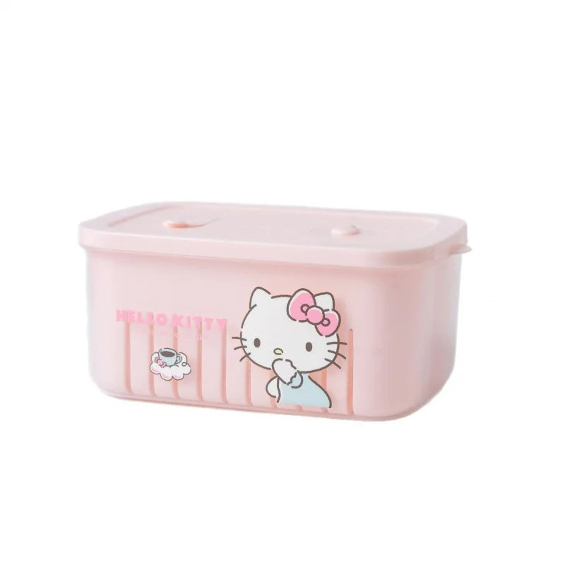 Hello Kitty Kuromi Kitchen Food Storage Containers Vegetable Washing Basin and Drain Basket Plastic Fruit Bowl for Home Use Qme