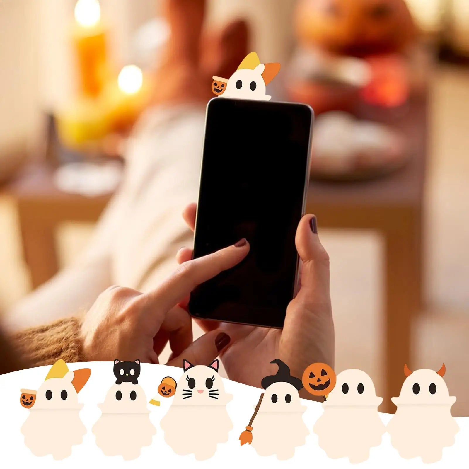 Phone Accessory Figure Stick Phone Top Decor Halloween Ghost Figure Smartphone Accessory Decoration For Youth Girls Boys Women Qme