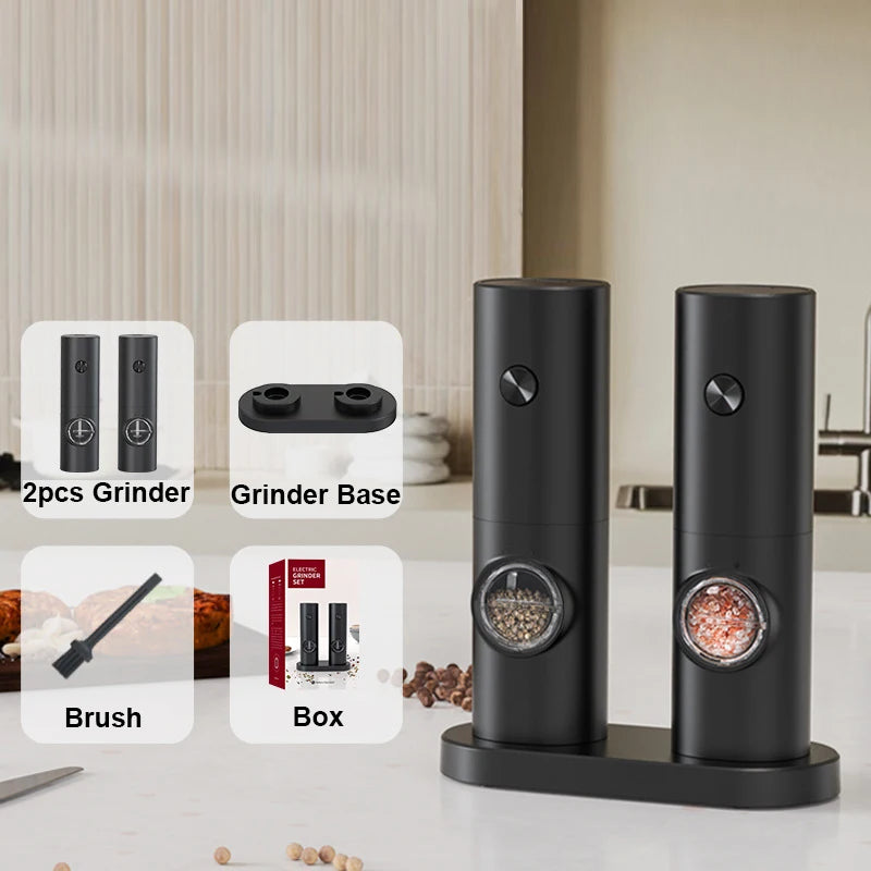 Electric Pepper Powder Grinder USB Rechargeable Salt Adjustable Qme 2PCS Battery Black